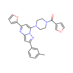 Cc1cccc(-c2cc3nc(-c4ccco4)cc(N4CCN(C(=O)c5ccoc5)CC4)n3n2)c1 ZINC000095569591