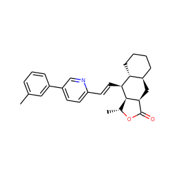 Cc1cccc(-c2ccc(/C=C/[C@@H]3[C@@H]4[C@@H](C)OC(=O)[C@@H]4C[C@@H]4CCCC[C@H]43)nc2)c1 ZINC000013673177