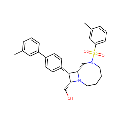 Cc1cccc(-c2ccc([C@H]3[C@@H](CO)N4CCCCN(S(=O)(=O)c5cccc(C)c5)C[C@@H]34)cc2)c1 ZINC000095602680