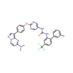 Cc1cccc(-c2ccc(C(F)(F)F)cc2NC(=O)Nc2cnc(Oc3ccc(-c4cnn5ccc(N(C)C)nc45)cc3)nc2)c1 ZINC001772656137