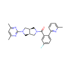 Cc1cccc(-c2ccc(F)cc2C(=O)N2C[C@@H]3CN(c4nc(C)cc(C)n4)C[C@@H]3C2)n1 ZINC000167181154