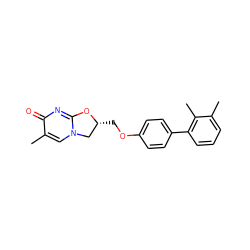 Cc1cccc(-c2ccc(OC[C@@H]3Cn4cc(C)c(=O)nc4O3)cc2)c1C ZINC000116406151