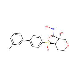 Cc1cccc(-c2ccc(S(=O)(=O)[C@@H]3CCOC[C@]3(O)C(=O)NO)cc2)c1 ZINC000028371316