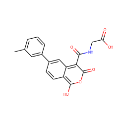 Cc1cccc(-c2ccc3c(O)oc(=O)c(C(=O)NCC(=O)O)c3c2)c1 ZINC000166022390