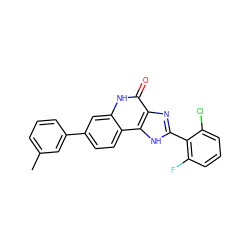 Cc1cccc(-c2ccc3c(c2)[nH]c(=O)c2nc(-c4c(F)cccc4Cl)[nH]c23)c1 ZINC000096270709