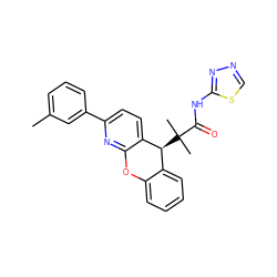 Cc1cccc(-c2ccc3c(n2)Oc2ccccc2[C@@H]3C(C)(C)C(=O)Nc2nncs2)c1 ZINC000073141172