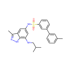 Cc1cccc(-c2cccc(S(=O)(=O)Nc3cc(NCC(C)C)c4[nH]nc(C)c4c3)c2)c1 ZINC000013531418