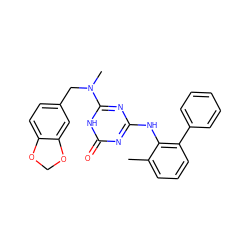 Cc1cccc(-c2ccccc2)c1Nc1nc(N(C)Cc2ccc3c(c2)OCO3)[nH]c(=O)n1 ZINC000064539319