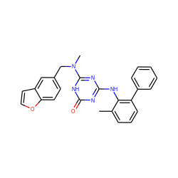 Cc1cccc(-c2ccccc2)c1Nc1nc(N(C)Cc2ccc3occc3c2)[nH]c(=O)n1 ZINC000064513735