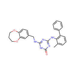 Cc1cccc(-c2ccccc2)c1Nc1nc(NCc2ccc3c(c2)OCCCO3)[nH]c(=O)n1 ZINC000064527690