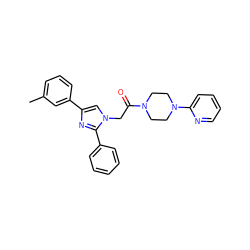 Cc1cccc(-c2cn(CC(=O)N3CCN(c4ccccn4)CC3)c(-c3ccccc3)n2)c1 ZINC000096284535