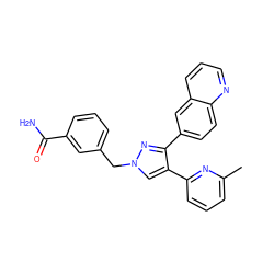 Cc1cccc(-c2cn(Cc3cccc(C(N)=O)c3)nc2-c2ccc3ncccc3c2)n1 ZINC000049803757