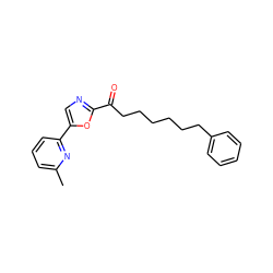 Cc1cccc(-c2cnc(C(=O)CCCCCCc3ccccc3)o2)n1 ZINC000035259958