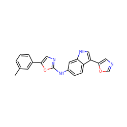 Cc1cccc(-c2cnc(Nc3ccc4c(-c5cnco5)c[nH]c4c3)o2)c1 ZINC000013819533