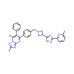 Cc1cccc(-c2n[nH]c(C3CN(Cc4ccc(-c5nc6nc(C)nn6c(C)c5-c5ccccc5)cc4)C3)n2)n1 ZINC000143027711