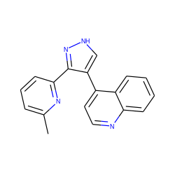 Cc1cccc(-c2n[nH]cc2-c2ccnc3ccccc23)n1 ZINC000003817808