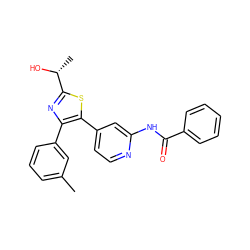 Cc1cccc(-c2nc([C@@H](C)O)sc2-c2ccnc(NC(=O)c3ccccc3)c2)c1 ZINC000169326197