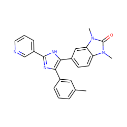 Cc1cccc(-c2nc(-c3cccnc3)[nH]c2-c2ccc3c(c2)n(C)c(=O)n3C)c1 ZINC000014958513