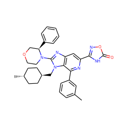 Cc1cccc(-c2nc(-c3noc(=O)[nH]3)cc3nc(N4CCOC[C@H]4c4ccccc4)n(C[C@H]4CC[C@H](C)CC4)c23)c1 ZINC000261154864