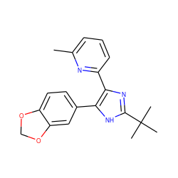 Cc1cccc(-c2nc(C(C)(C)C)[nH]c2-c2ccc3c(c2)OCO3)n1 ZINC000016052825