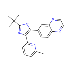 Cc1cccc(-c2nc(C(C)(C)C)[nH]c2-c2ccc3nccnc3c2)n1 ZINC000013980772