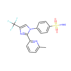 Cc1cccc(-c2nc(C(F)(F)F)cn2-c2ccc(S(N)(=O)=O)cc2)n1 ZINC000003814624