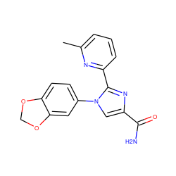 Cc1cccc(-c2nc(C(N)=O)cn2-c2ccc3c(c2)OCO3)n1 ZINC000096285309