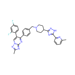 Cc1cccc(-c2nc(C3CCN(Cc4ccc(-c5nc6nc(C)nn6cc5-c5ccc(F)cc5F)cc4)CC3)n[nH]2)n1 ZINC000167487993