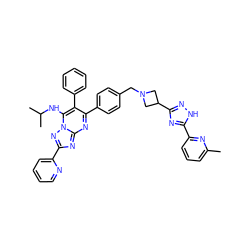 Cc1cccc(-c2nc(C3CN(Cc4ccc(-c5nc6nc(-c7ccccn7)nn6c(NC(C)C)c5-c5ccccc5)cc4)C3)n[nH]2)n1 ZINC000167403588