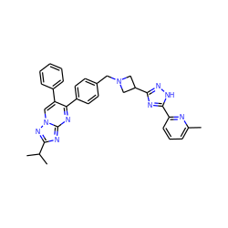 Cc1cccc(-c2nc(C3CN(Cc4ccc(-c5nc6nc(C(C)C)nn6cc5-c5ccccc5)cc4)C3)n[nH]2)n1 ZINC000261079806