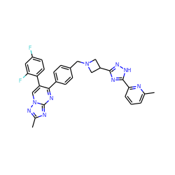 Cc1cccc(-c2nc(C3CN(Cc4ccc(-c5nc6nc(C)nn6cc5-c5ccc(F)cc5F)cc4)C3)n[nH]2)n1 ZINC000167102230