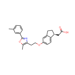 Cc1cccc(-c2nc(CCOc3ccc4c(c3)CC[C@H]4CC(=O)O)c(C)o2)c1 ZINC000028951956