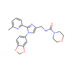 Cc1cccc(-c2nc(CNC(=O)N3CCOCC3)cn2-c2ccc3c(c2)OCO3)n1 ZINC000096285314