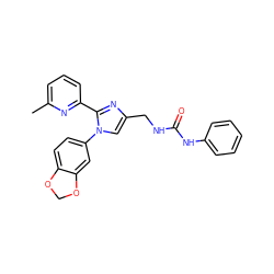 Cc1cccc(-c2nc(CNC(=O)Nc3ccccc3)cn2-c2ccc3c(c2)OCO3)n1 ZINC000096285313