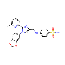 Cc1cccc(-c2nc(CNc3ccc(S(N)(=O)=O)cc3)cn2-c2ccc3c(c2)OCO3)n1 ZINC000096285312