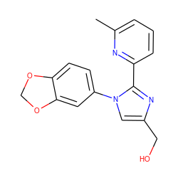 Cc1cccc(-c2nc(CO)cn2-c2ccc3c(c2)OCO3)n1 ZINC000096285317