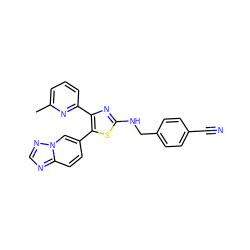 Cc1cccc(-c2nc(NCc3ccc(C#N)cc3)sc2-c2ccc3ncnn3c2)n1 ZINC000084740790