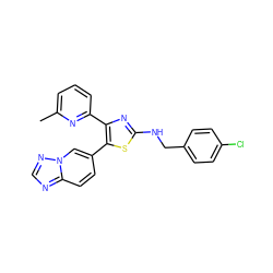 Cc1cccc(-c2nc(NCc3ccc(Cl)cc3)sc2-c2ccc3ncnn3c2)n1 ZINC000084739566