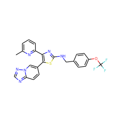 Cc1cccc(-c2nc(NCc3ccc(OC(F)(F)F)cc3)sc2-c2ccc3ncnn3c2)n1 ZINC000084740786