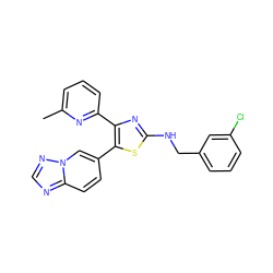 Cc1cccc(-c2nc(NCc3cccc(Cl)c3)sc2-c2ccc3ncnn3c2)n1 ZINC000084730861