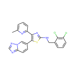 Cc1cccc(-c2nc(NCc3cccc(Cl)c3Cl)sc2-c2ccc3ncnn3c2)n1 ZINC000084740659