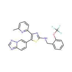 Cc1cccc(-c2nc(NCc3ccccc3OC(F)(F)F)sc2-c2ccc3ncnn3c2)n1 ZINC000084742263