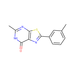 Cc1cccc(-c2nc3c(=O)[nH]c(C)nc3s2)c1 ZINC000299868000