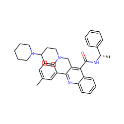 Cc1cccc(-c2nc3ccccc3c(C(=O)N[C@@H](C)c3ccccc3)c2CN2CCC(N3CCCCC3)CC2)c1 ZINC001772584657