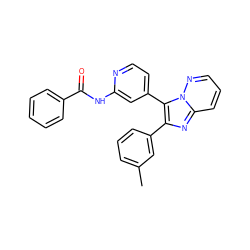 Cc1cccc(-c2nc3cccnn3c2-c2ccnc(NC(=O)c3ccccc3)c2)c1 ZINC000147038308