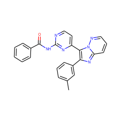 Cc1cccc(-c2nc3cccnn3c2-c2ccnc(NC(=O)c3ccccc3)n2)c1 ZINC000146187043