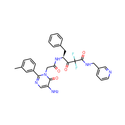 Cc1cccc(-c2ncc(N)c(=O)n2CC(=O)N[C@@H](Cc2ccccc2)C(=O)C(F)(F)C(=O)NCc2cccnc2)c1 ZINC000028756441