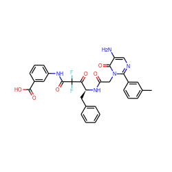 Cc1cccc(-c2ncc(N)c(=O)n2CC(=O)N[C@@H](Cc2ccccc2)C(=O)C(F)(F)C(=O)Nc2cccc(C(=O)O)c2)c1 ZINC000028756813