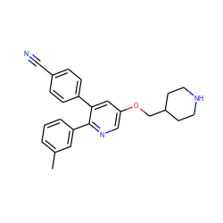 Cc1cccc(-c2ncc(OCC3CCNCC3)cc2-c2ccc(C#N)cc2)c1 ZINC000653703186