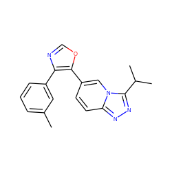 Cc1cccc(-c2ncoc2-c2ccc3nnc(C(C)C)n3c2)c1 ZINC000001491606